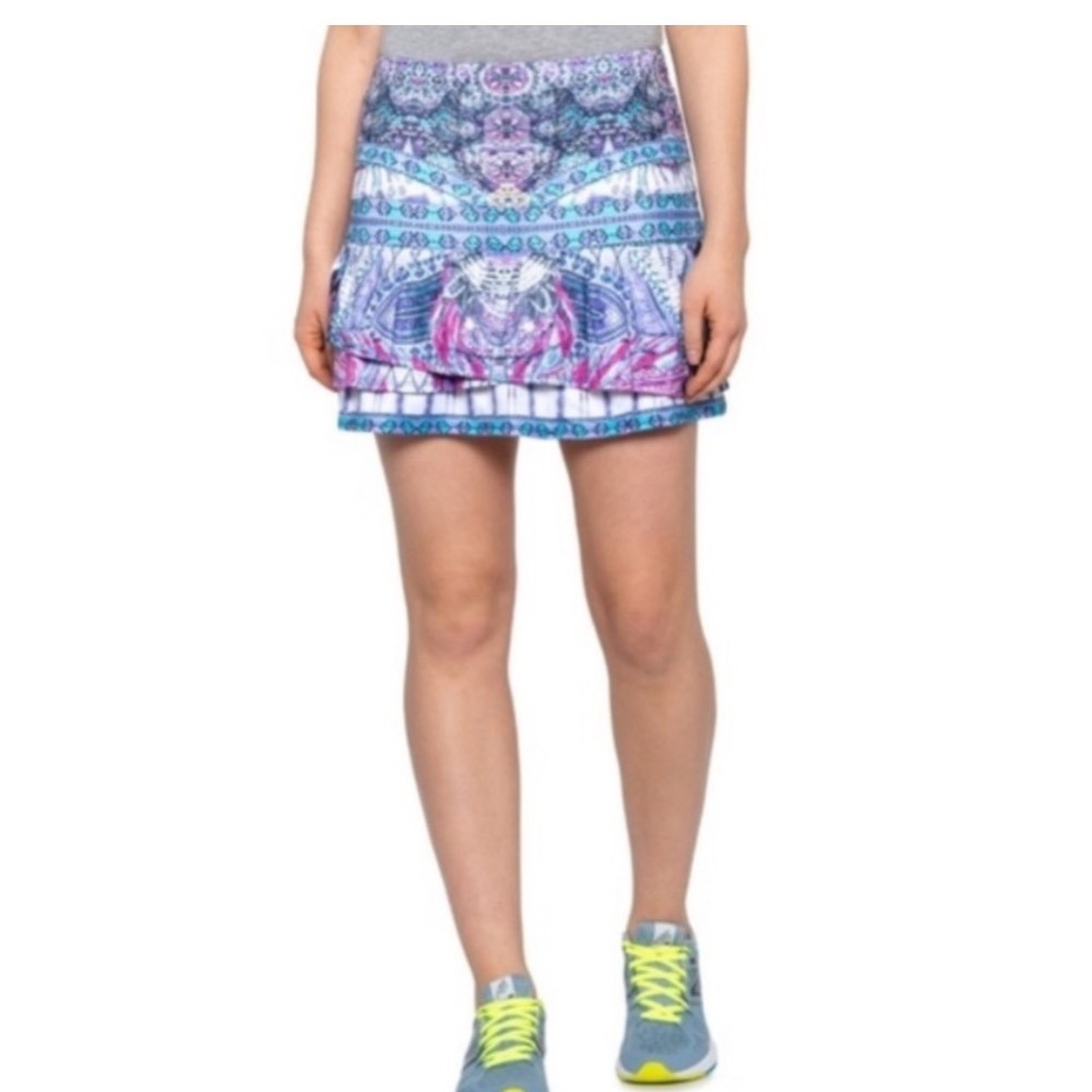LUCKY IN LOVE Ruched Tiered‎ Mini Skort Skit Golf Tennis Size Small